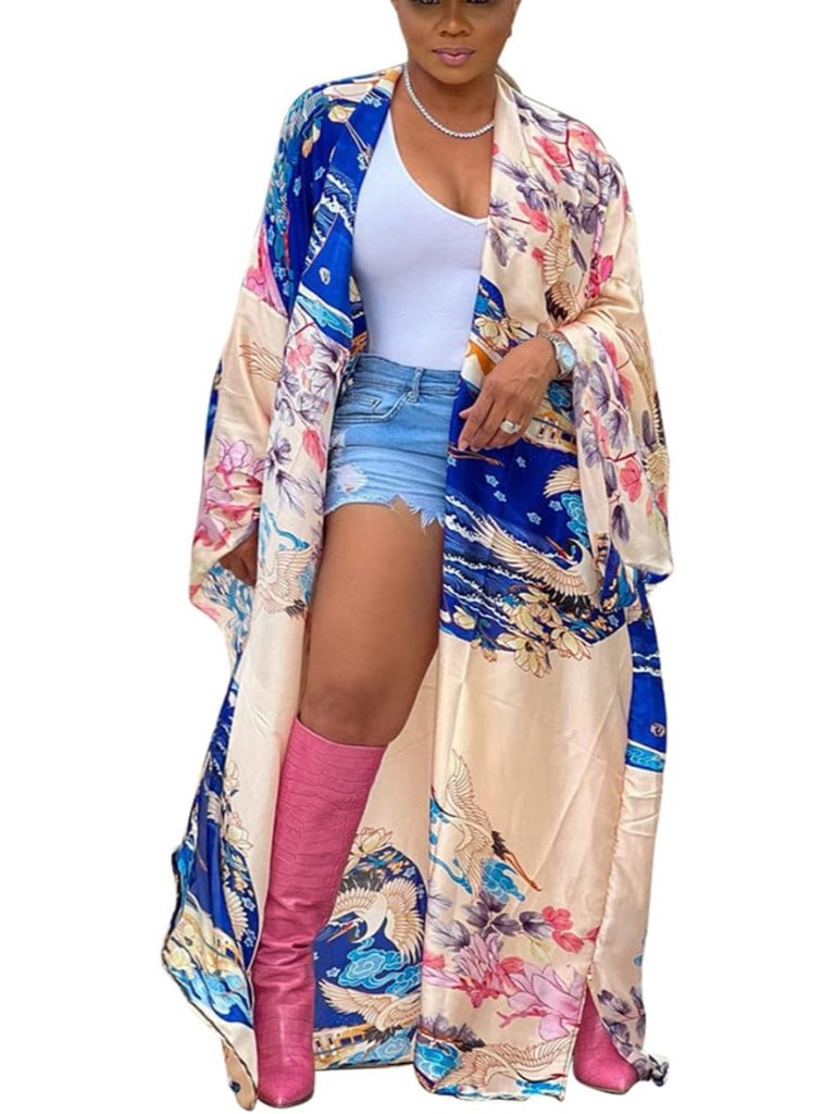 Kimono Cardigan For Women Long Boho Satin Kimono Robes Plus Size Open Front Beac